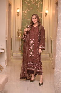 ANEELAS-3PC LAWN CHIKAN EMBROIDERED SHIRT WITH LAWN EMB DUPATTA AND TROUSER-BIC-4809
