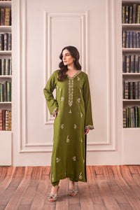 SAPPHIRE-3PC DHANAK EMBROIDERED SHIRT WITH CHIFFON DUPATTA AND TROUSER-BIC-4084