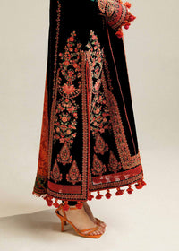 HUSSAIN REHAR-3PC DHANAK EMBROIDERED SHIRT WITH COURTRAI PRINTED SHAWL AND TROUSER-BIC-4343 BLACK