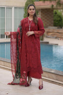 ANEELAS-3PC LAWN CHIKAN EMBROIDERED SHIRT WITH CHIFFON PRINTED EMB DUPATTA AND TROUSER-BIC-4875