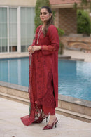 ANEELAS-3PC LAWN CHIKAN EMBROIDERED SHIRT WITH CHIFFON PRINTED EMB DUPATTA AND TROUSER-BIC-4875