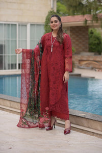 ANEELAS-3PC LAWN CHIKAN EMBROIDERED SHIRT WITH CHIFFON PRINTED EMB DUPATTA AND TROUSER-BIC-4875