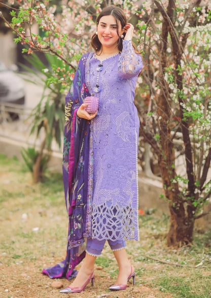 MUSHQ - 3PC DHANAK EMBROIDEREDSHIRT WITH COUTURE PRINTED SHAWL- BIC-4070