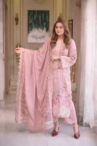 ANNELA`S-3PC DHANAK EMBROIDERED SHIRT WITH DHANAK EMBROIDERED DUPATTA & EMB TROUSER-BIC-4667