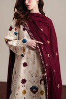 ZAIB-3PC DHANAK EMBROIDERED SHIRT WITH DHANAK EMBROIDERED SHAWL AND TROUSER-BIC-5325