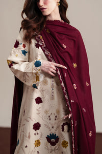 ZAIB-3PC DHANAK EMBROIDERED SHIRT WITH DHANAK EMBROIDERED SHAWL AND TROUSER-BIC-5325