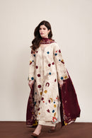 ZAIB-3PC DHANAK EMBROIDERED SHIRT WITH DHANAK EMBROIDERED SHAWL AND TROUSER-BIC-5325