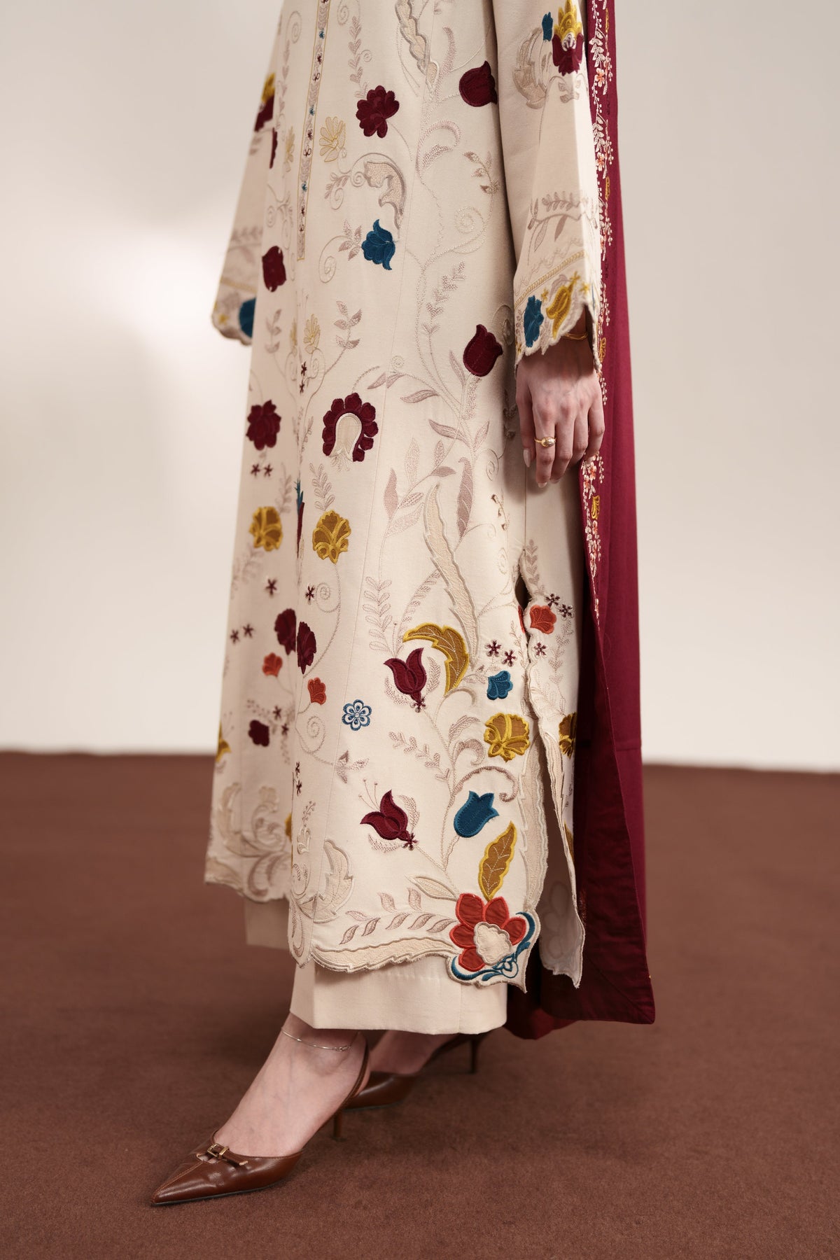 ZAIB-3PC DHANAK EMBROIDERED SHIRT WITH DHANAK EMBROIDERED SHAWL AND TROUSER-BIC-5325