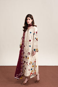 ZAIB-3PC DHANAK EMBROIDERED SHIRT WITH DHANAK EMBROIDERED SHAWL AND TROUSER-BIC-5325