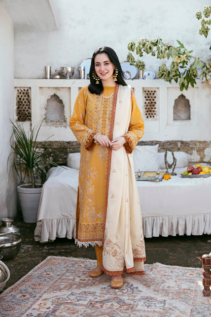 FLORENT-3PC DHANAK EMBROIDERED SHIRT WITH DHANAK EMBROIDERED SHAWL AND TROUSER BIC-4150