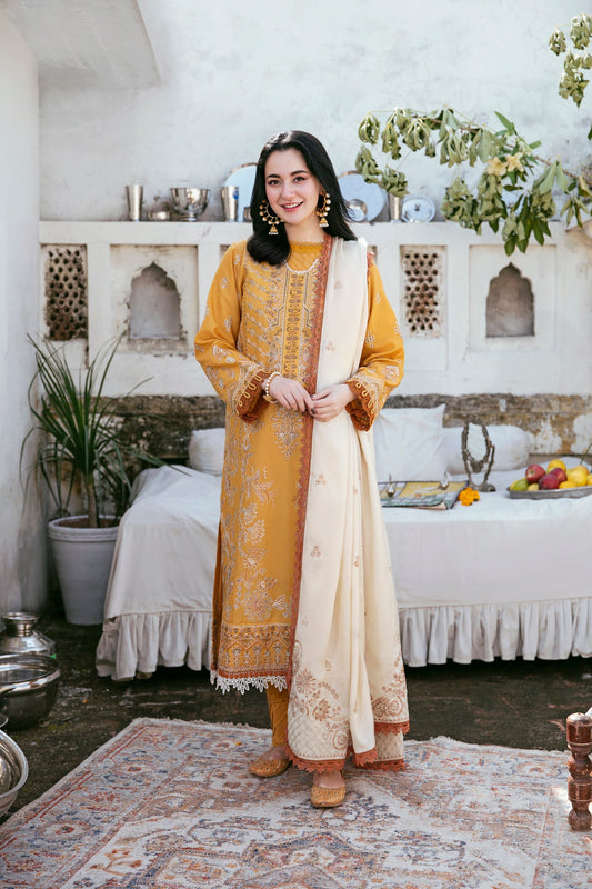 FLORENT-3PC DHANAK EMBROIDERED SHIRT WITH DHANAK EMBROIDERED SHAWL AND TROUSER BIC-4150