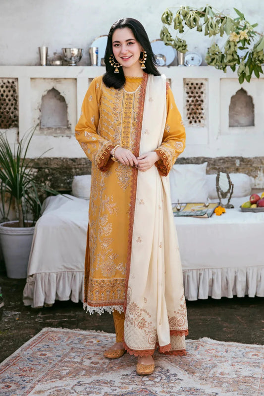 FLORENT-3PC DHANAK EMBROIDERED SHIRT WITH DHANAK EMBROIDERED SHAWL AND TROUSER BIC-4150