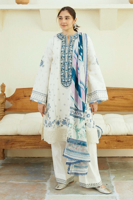 ZAHRA SHAHJAHAN- 3PC DHANAK  EMBROIDERED SHIRT WITH WOOL PRINT SHAWL-BIC-3233