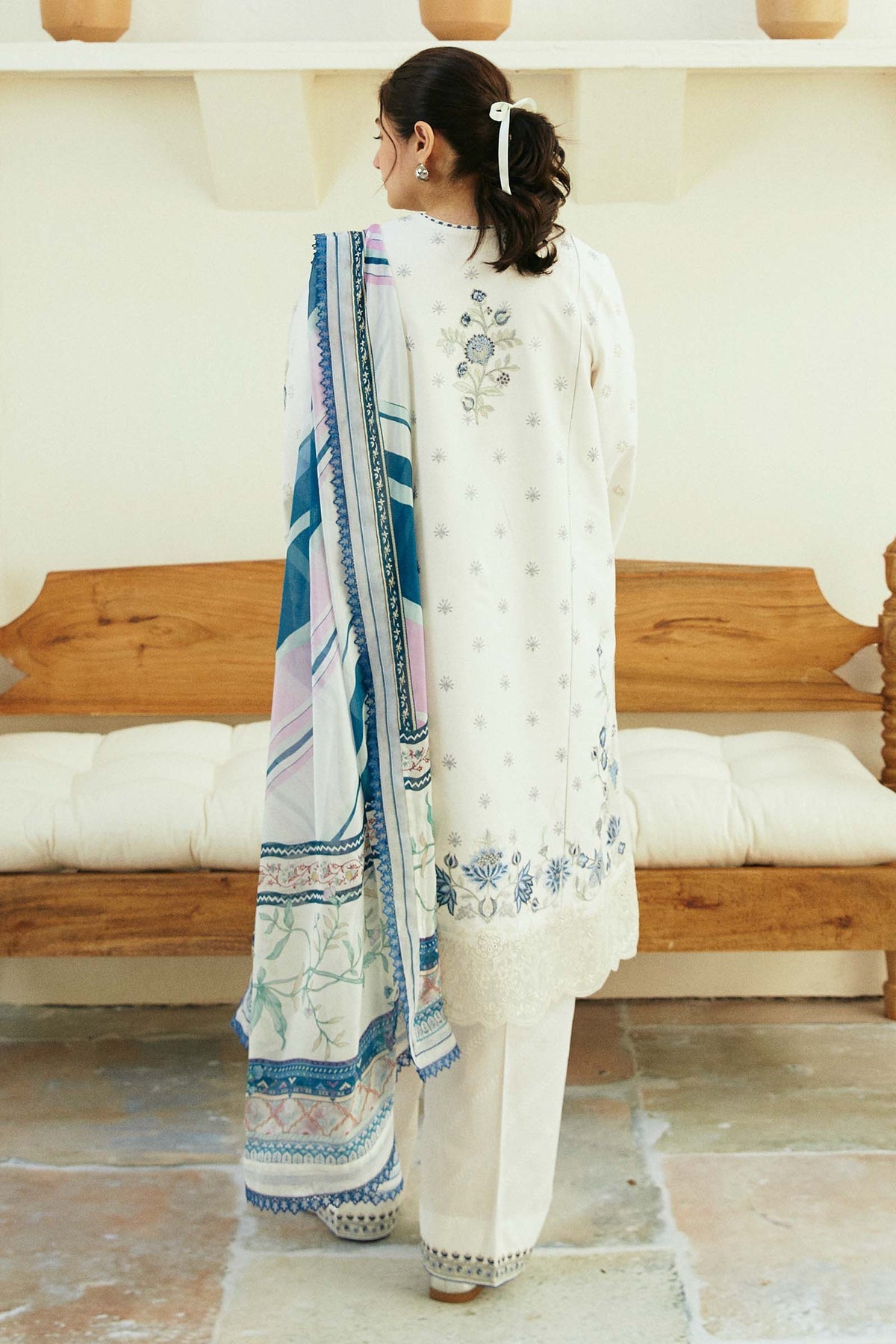 ZAHRA SHAHJAHAN- 3PC DHANAK  EMBROIDERED SHIRT WITH WOOL PRINT SHAWL-BIC-3233
