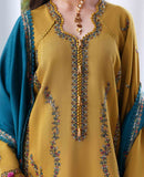 REPUBLIC WOMENSWEAR-3PC DHANAK EMBROIDERED SHIRT WITH DHANAK EMBROIDERED SHAWL AND TROUSER-BIC-5238