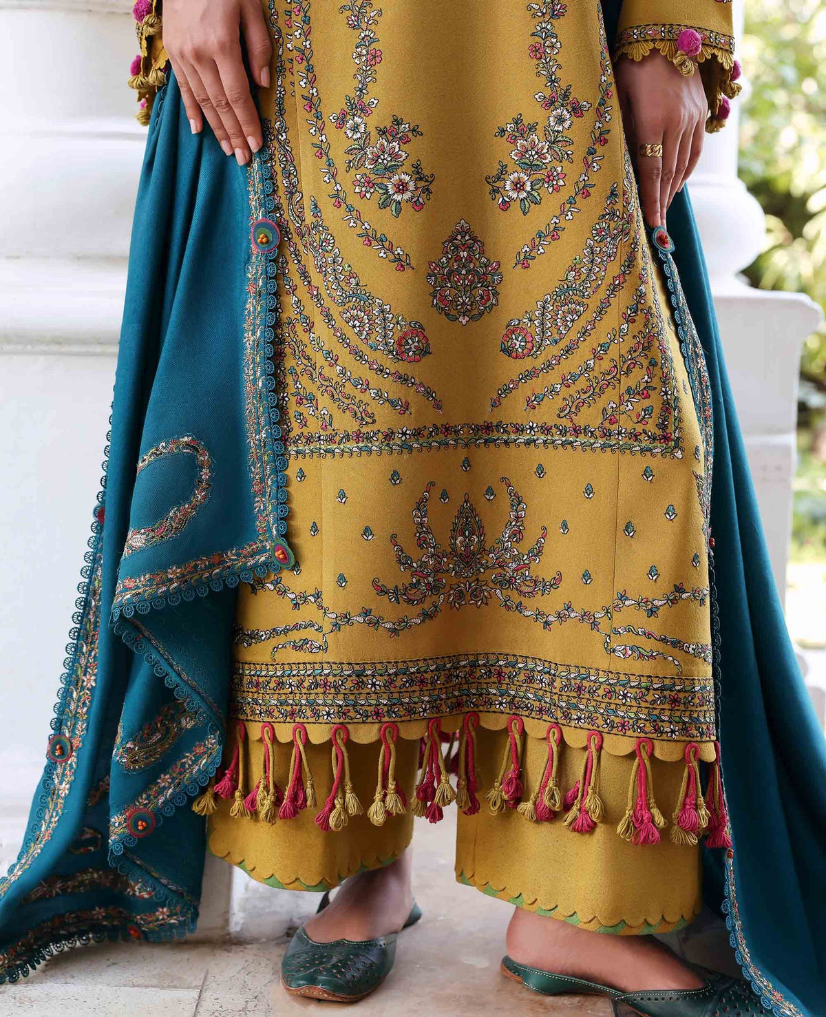 REPUBLIC WOMENSWEAR-3PC DHANAK EMBROIDERED SHIRT WITH DHANAK EMBROIDERED SHAWL AND TROUSER-BIC-5238