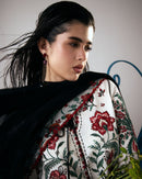 HUSSAIN REHAR-3PC DHANAK EMBROIDERED SHIRT WITH WOOL PRINTED SHAWL AND EMB TROUSER-BIC-5244