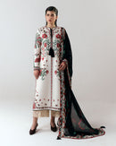 HUSSAIN REHAR-3PC DHANAK EMBROIDERED SHIRT WITH WOOL PRINTED SHAWL AND EMB TROUSER-BIC-5244