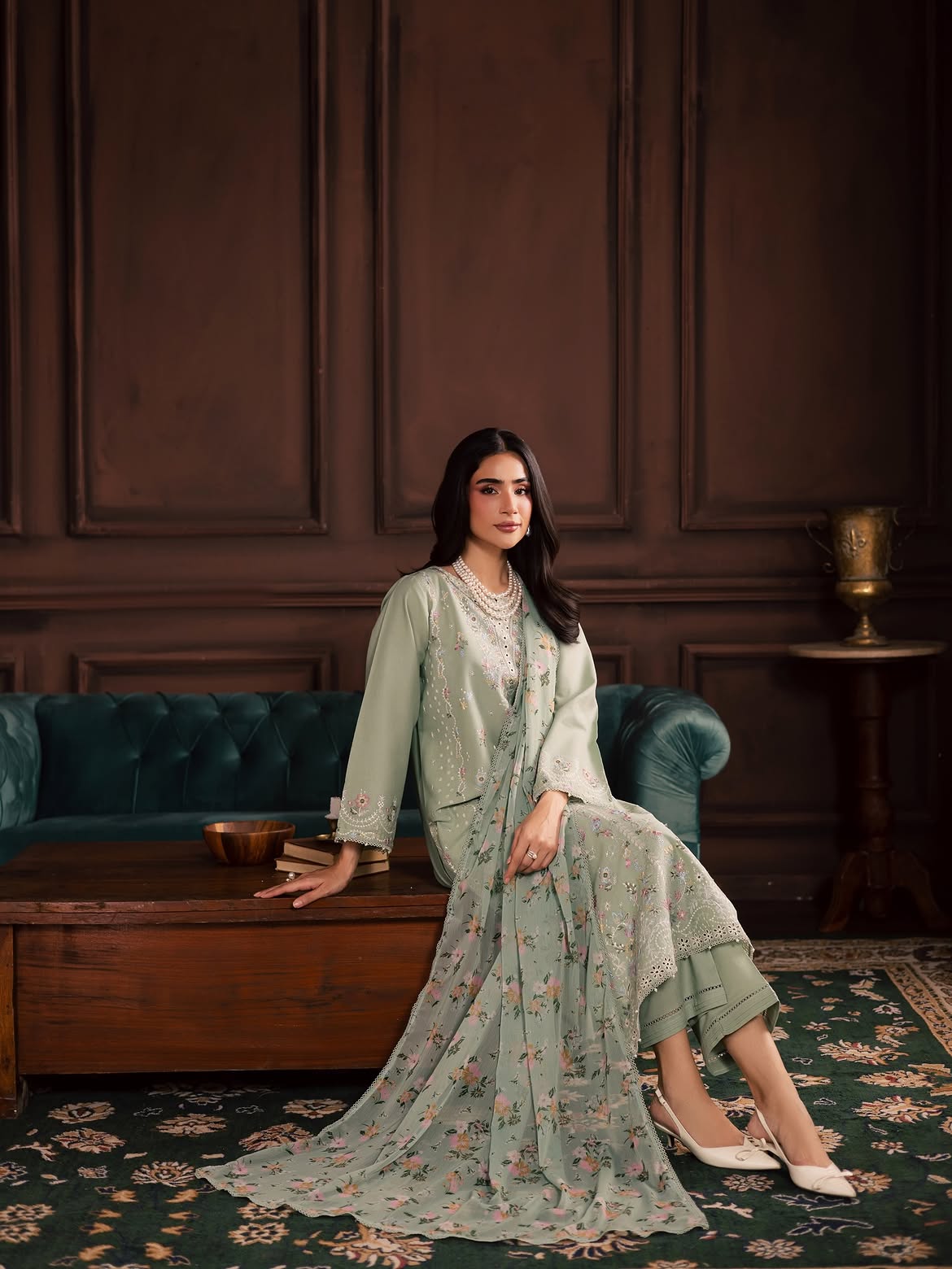 BATIK-3PC DHANAK EMBROIDERED SHIRT WITH COUTRAI PRINTED SHAWL AND TROUSER-BIC-5191