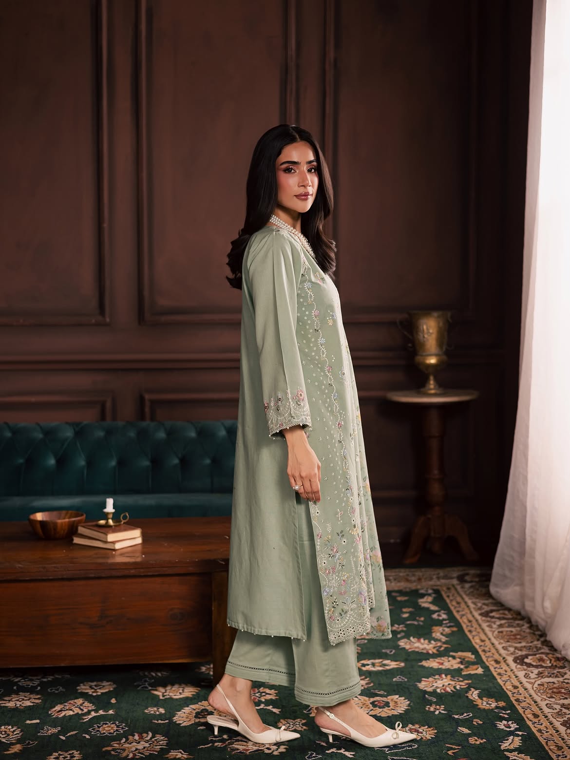BATIK-3PC DHANAK EMBROIDERED SHIRT WITH COUTRAI PRINTED SHAWL AND TROUSER-BIC-5191