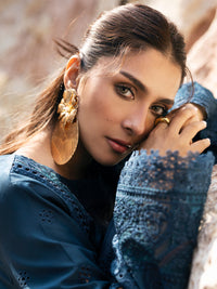 MAHNUR-3PC LAWN LASER WORK EMBROIDERED SHIRT WITH KHAADI NET EMBROIDERED DUPATTA AND TROUSER -BIC-4741