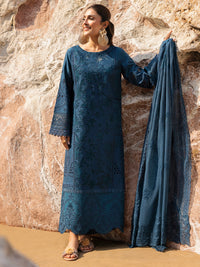 MAHNUR-3PC LAWN LASER WORK EMBROIDERED SHIRT WITH KHAADI NET EMBROIDERED DUPATTA AND TROUSER -BIC-4741