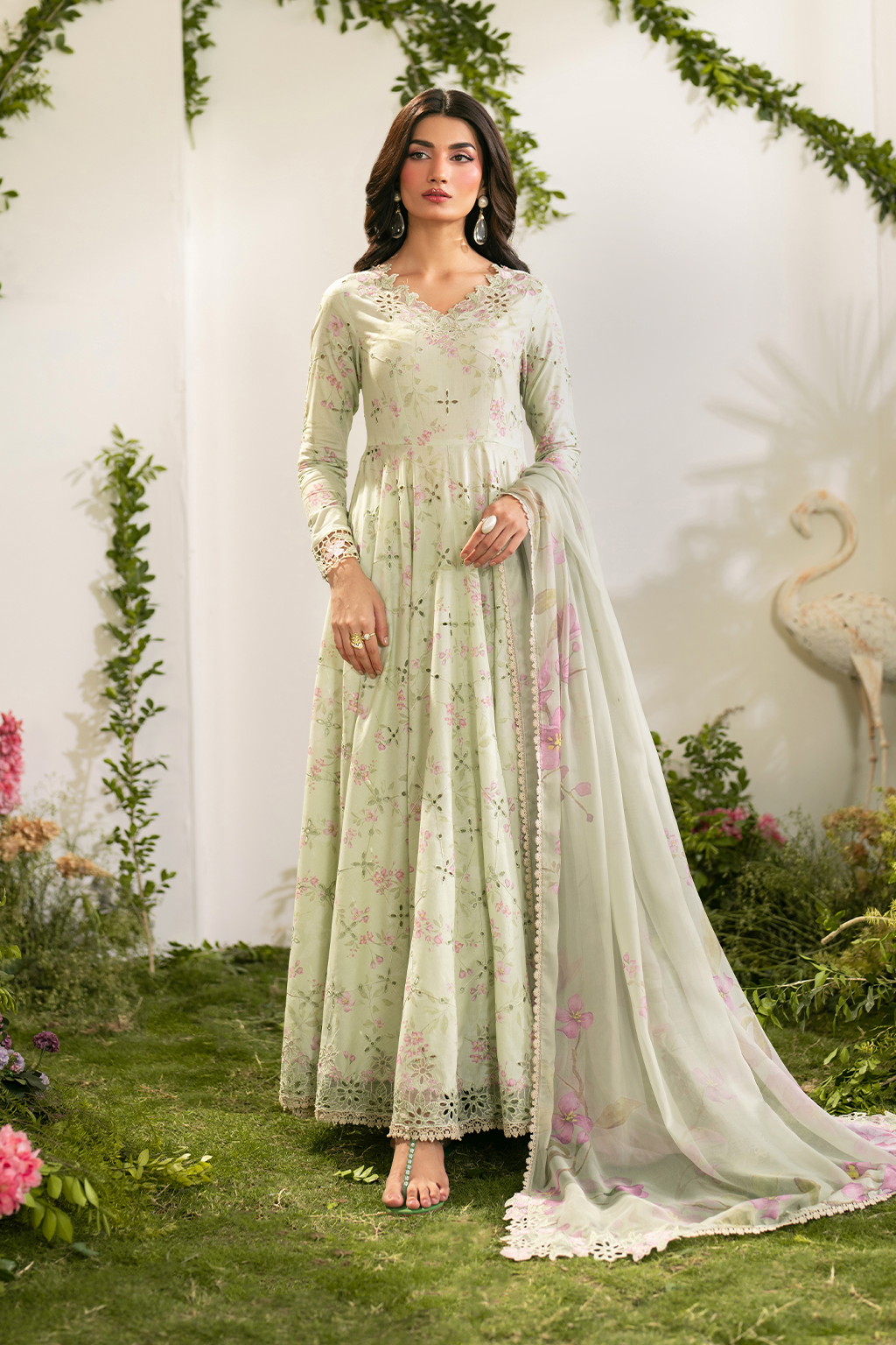 IZNIK-3PC LAWN PRINTED EMB FROCK WITH SILK PRINTED DUPATTA AND TROUSER-BIC-011