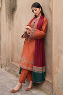 JAZMIN-3PC DHANAK EMBROIDERED SHIRT WITH COURTRAI PRINTED SHAWL AND TROUSER-BIC-4244