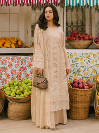 MAHNUR-3PC LAWN CHIKAANKARI EMBROIDERED SHIRT WITH KHADDI NET EMB DUPATTA AND TROUSER -BIC-4703