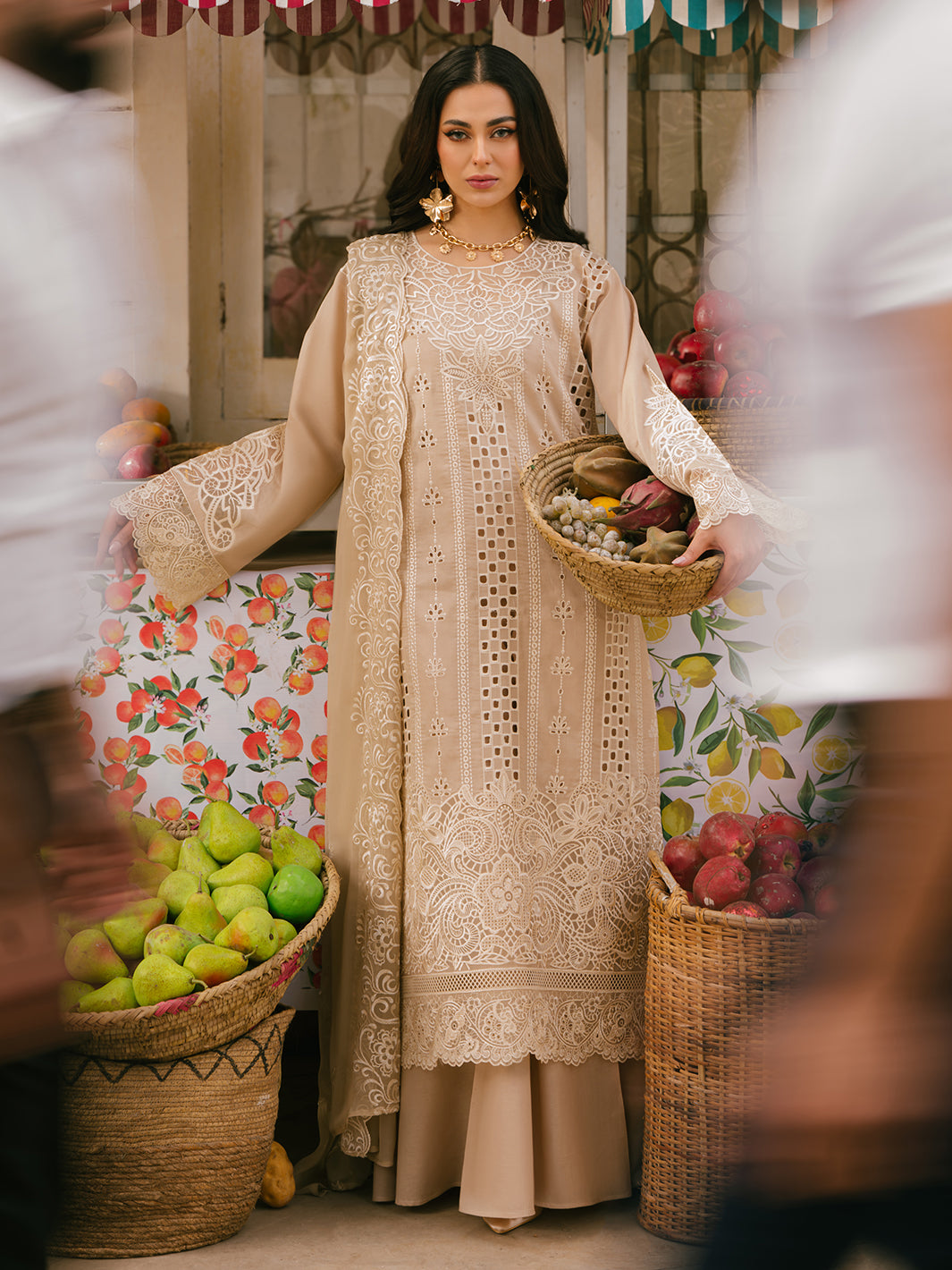 MAHNUR-3PC LAWN CHIKAANKARI EMBROIDERED SHIRT WITH KHADDI NET EMB DUPATTA AND TROUSER -BIC-4703
