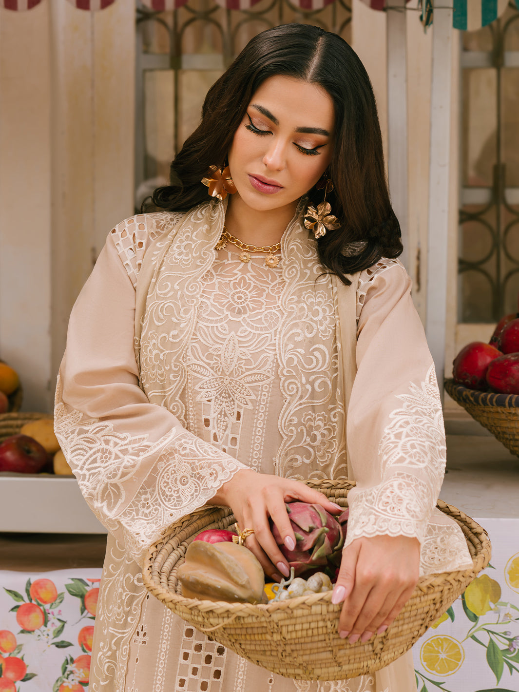 MAHNUR-3PC LAWN CHIKAANKARI EMBROIDERED SHIRT WITH KHADDI NET EMB DUPATTA AND TROUSER -BIC-4703