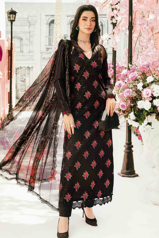 MARIA B-3PC LAWN EMBROIDERED SHIRT WITH MONARK PRINT DUPATTA & TROUSER-BIC-3775