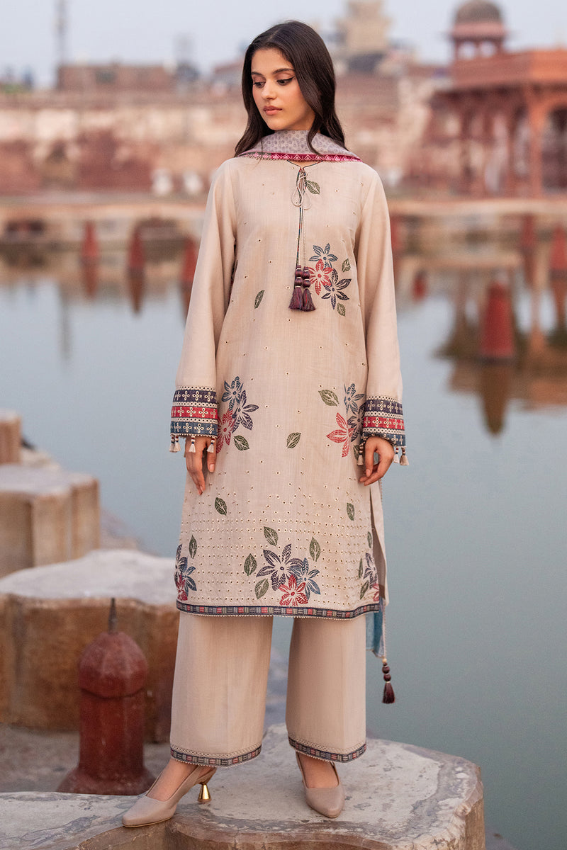 JAZMIN-3PC LAWN EMBROIDERED SHIRT WITH MONARK PRINTED DUPATTA AND TROUSER-BIC-3631