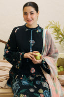 ZARASHAHJAHAN- 3PC DHANAK EMBROIDERED SHIRT WITH COUTRAI WOOL PRINT SHAWL AND EMB TROUSER-BIC-3214