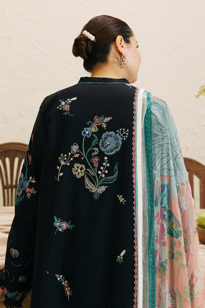 ZARASHAHJAHAN- 3PC DHANAK EMBROIDERED SHIRT WITH COUTRAI WOOL PRINT SHAWL AND EMB TROUSER-BIC-3214