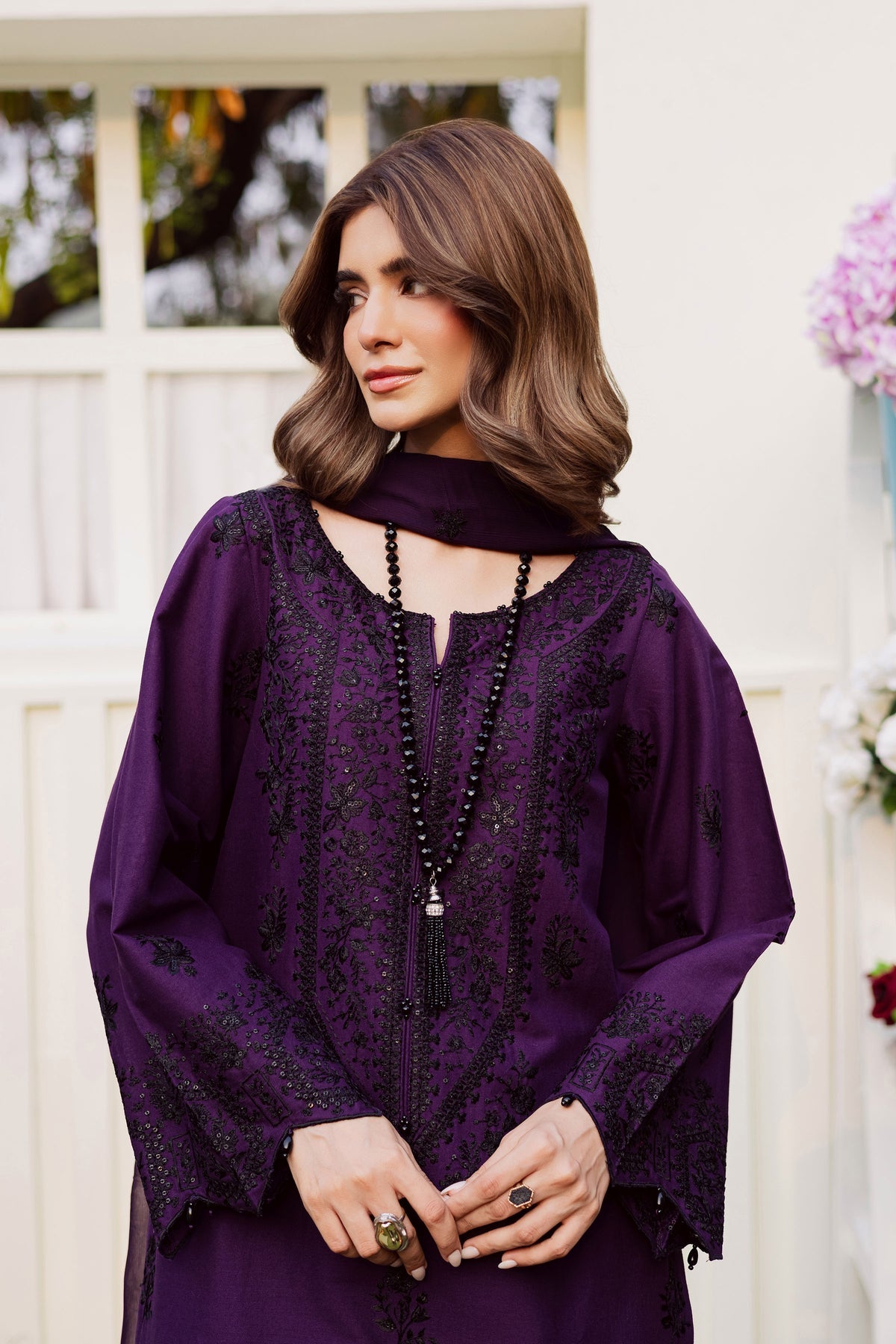 BATIK-3PC DHANAK EMBROIDERED SHIRT WITH CHIFFON EMBROIDERED DUPATTA AND EMB TROUSER -BIC-5170