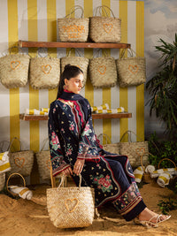 MAHNUR-3PC DHANAK EMBROIDERED SHIRT WITH DHANAK EMBROIDERED SHAWL AND EMB TROUSER-BIC-5231