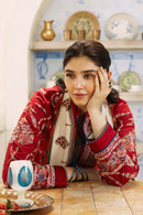 ZAHRA SHAHJAHAN- 3PC DHANAK EMBROIDERED SHIRT WITH COURTRAI PRINT SHAWL AND EMB TROUSER-BIC-