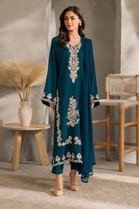 VINTAGE-3PC DHANAK EMBROIDERED SHIRT WITH BAMBER CHIFFON DUPATTA AND TROUSER-BIC-4245
