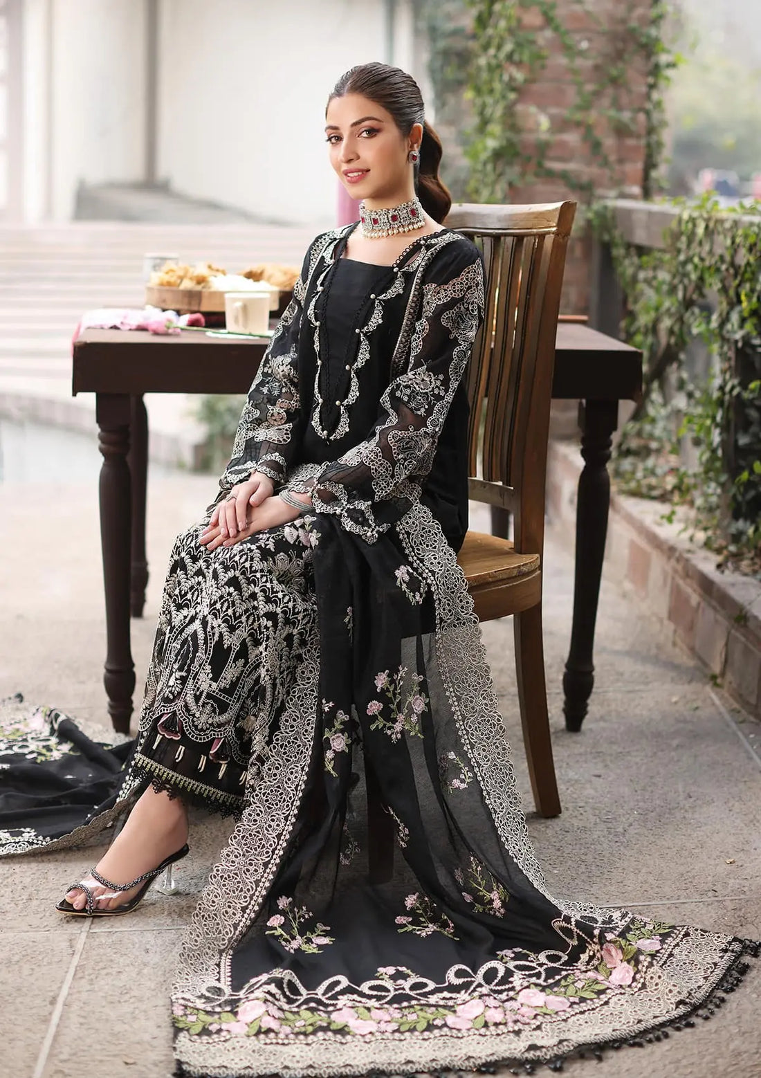 ASIM JOFA-3PC DHANAK EMBROIDERED SHIRT WITH DHANAK EMBROIDERED SHAWL AND TROUSER -BIC-4426