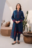 JAZMIN-3PC DHANAK EMBROIDERED SHIRT WITH COURTRAI PRINTED SHAWL & TROUSER-BIC-4058