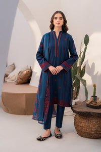JAZMIN-3PC DHANAK EMBROIDERED SHIRT WITH COURTRAI PRINTED SHAWL & TROUSER-BIC-4058