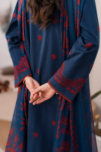JAZMIN-3PC DHANAK EMBROIDERED SHIRT WITH COURTRAI PRINTED SHAWL & TROUSER-BIC-4058