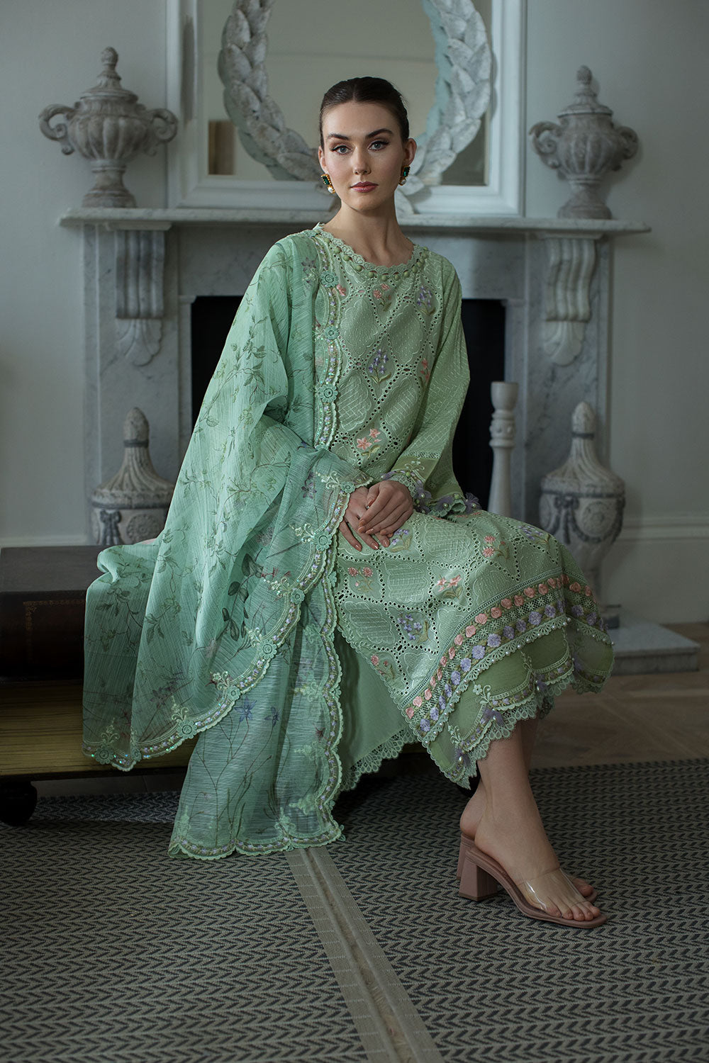 SOBIA NAZIR-3PC LAWN EMBROIDERED SHIRT WITH CHIFFON PRINTED EMB DUPATTA AND TROUSER-BIC-4616
