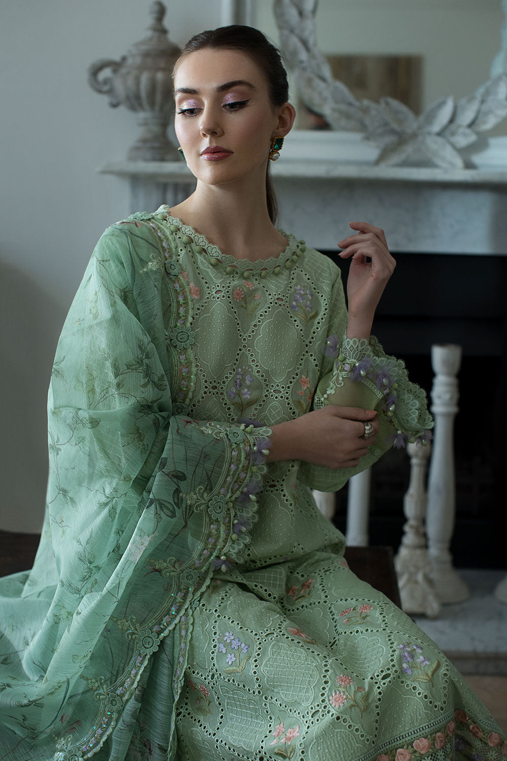 SOBIA NAZIR-3PC LAWN EMBROIDERED SHIRT WITH CHIFFON PRINTED EMB DUPATTA AND TROUSER-BIC-4616