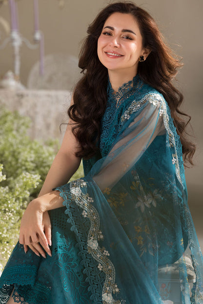 SOBIA NAZIR-3PC LAWN LASERCUT EMBROIDERED SHIRT WITH COTTON NET PRINT DUPATTA AND TROUSER BIC-3699