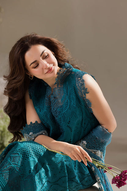 SOBIA NAZIR-3PC LAWN LASERCUT EMBROIDERED SHIRT WITH COTTON NET PRINT DUPATTA AND TROUSER BIC-3699