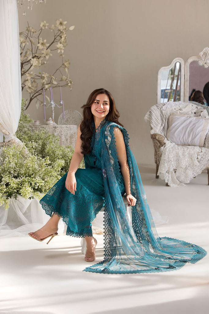 SOBIA NAZIR-3PC LAWN LASERCUT EMBROIDERED SHIRT WITH COTTON NET PRINT DUPATTA AND TROUSER BIC-3699