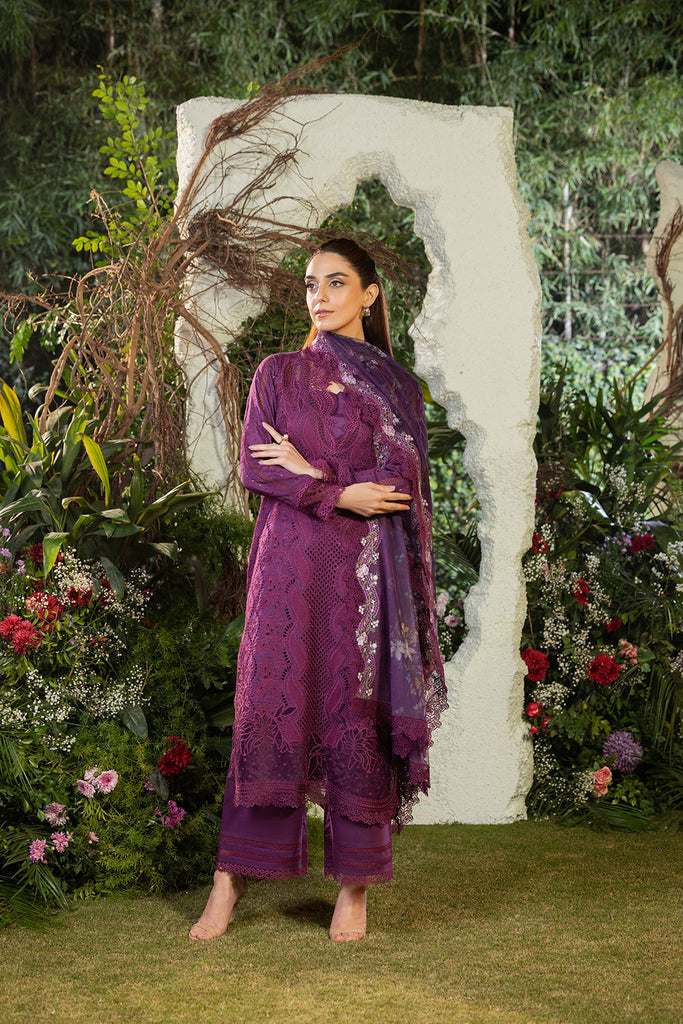 SOBIA NAZIR-3PC DHANAK CHIKAN EMBROIDERED SHIRT WITH COURTRAI PRINTED SHAWL AND TROUSER BIC-4097