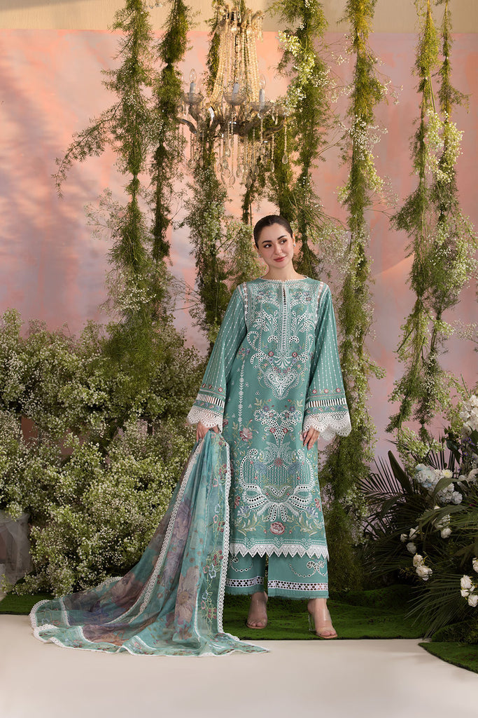 SOBIA NAZIR-3PC LAWN CHIKAN EMBROIDERED SHIRT WITH CHIFFON EMBROIDERED PRINTED DUPATTA AND EMB TROUSER -BIC-4708